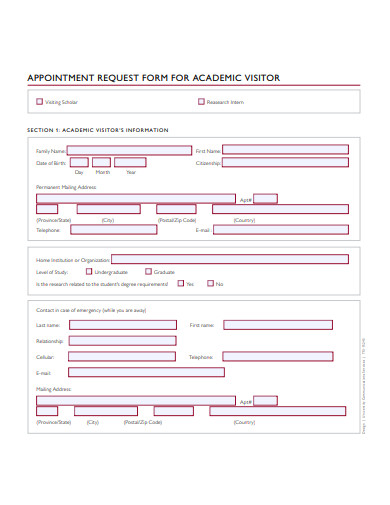 academic visitor appointment request form template