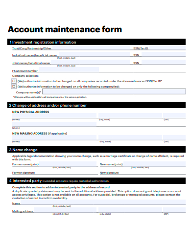account maintenance form template