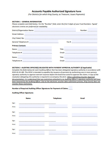accounts payable authorized signature form template