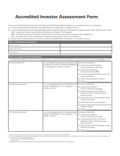 accredited investor assessment form template