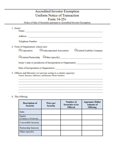 accredited investor exemption form template