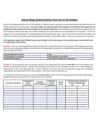 actual wage determination form template