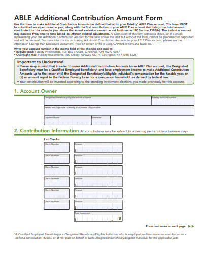 additional contribution amount form template