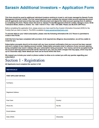 additional investors application form template