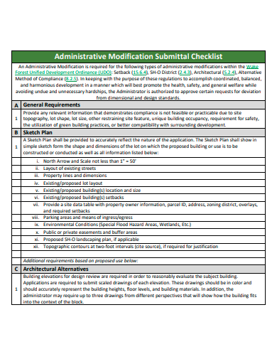 administrative modification submittal checklist template