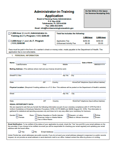 administrator in training application template