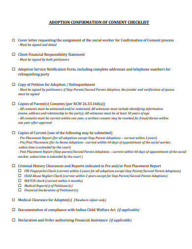 adoption confirmation of consent checklist template