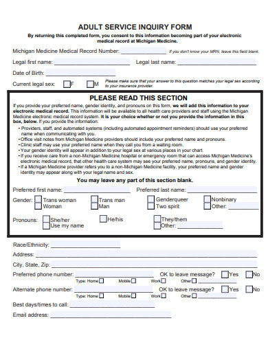 adult service inquiry form template