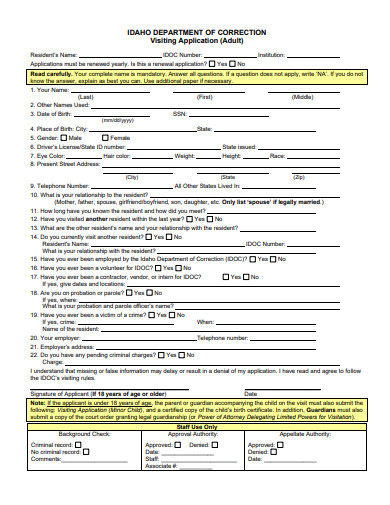 adult visiting application template