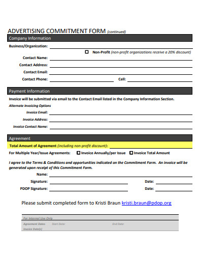 advertising commitment form template