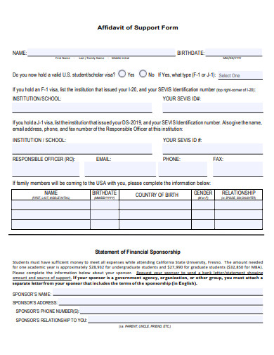 affidavit of support form template