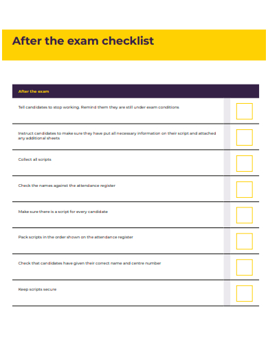 after exam checklist template