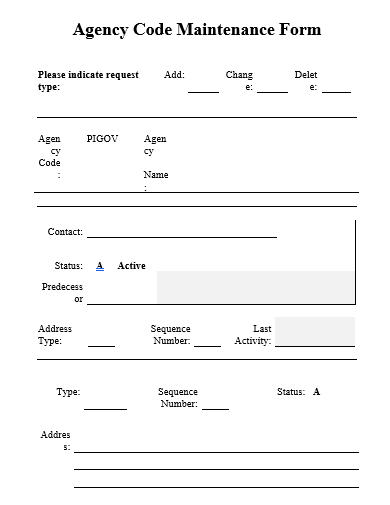 agency code maintenance form template