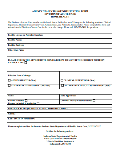 agency staff change notification form template