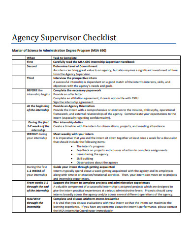 agency supervisor checklist template
