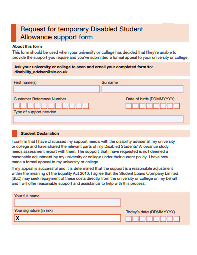 allowance support form template