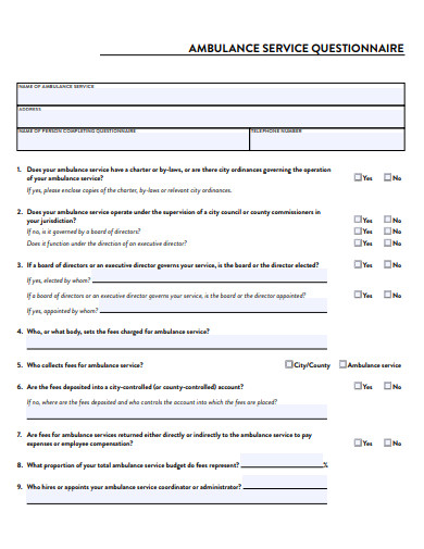 ambulance service questionnaire template