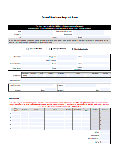 animal purchase request form template