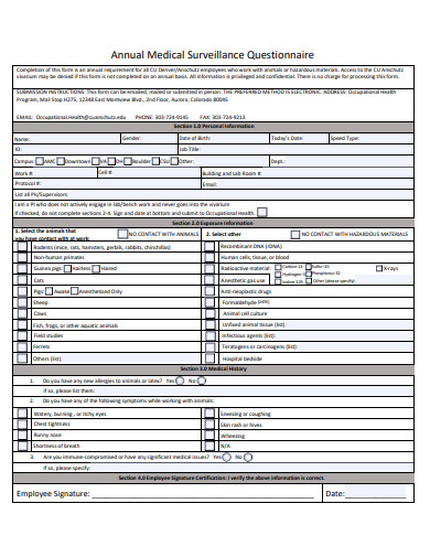 annual medical surveillance questionnaire template