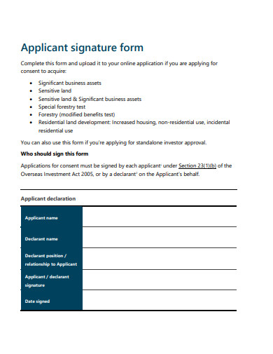 applicant signature form template