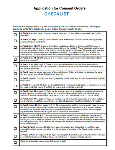 application for consent order checklist template