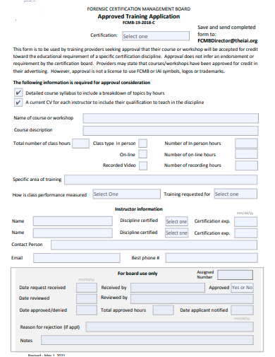 approved training application template