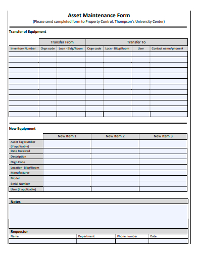 asset maintenance form template