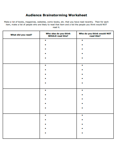 audience brainstorming worksheet template