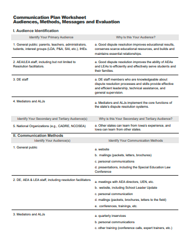 audience communication plan worksheet template