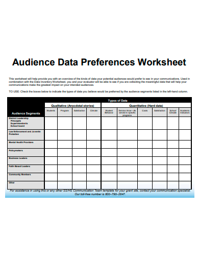 audience data preferences worksheet template