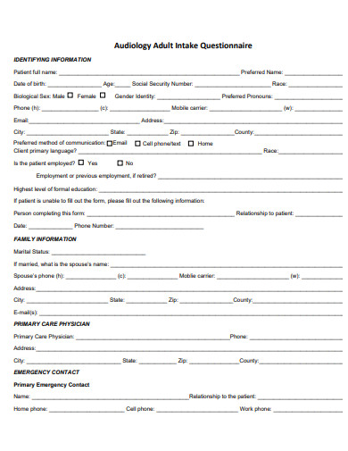 audiology adult intake questionnaire template