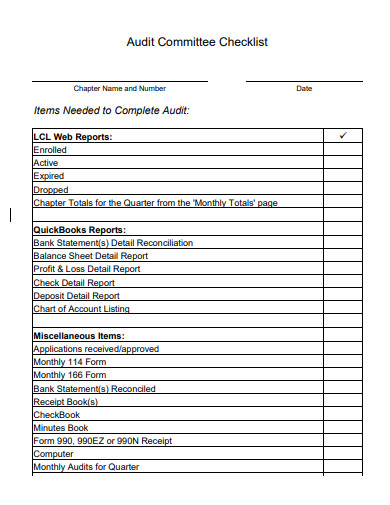 audit committee checklist template