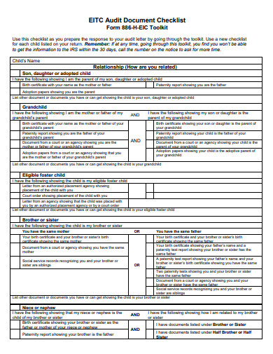 audit document checklist template