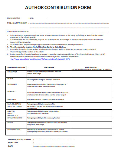 author contribution form template