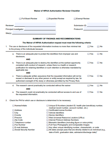 authorization reviewer checklist template