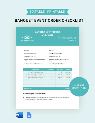 banquet event order checklist template