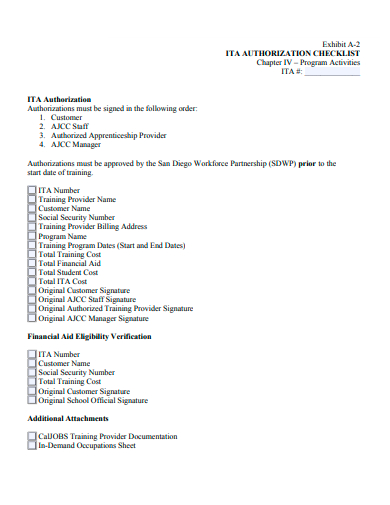 basic authorization checklist template