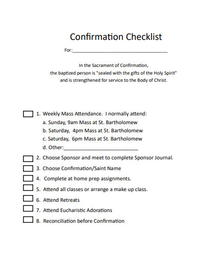 basic confirmation checklist template