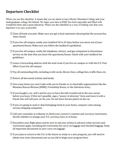 basic departure checklist template