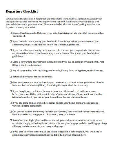 FREE 33 Departure Checklist Samples In PDF MS Word