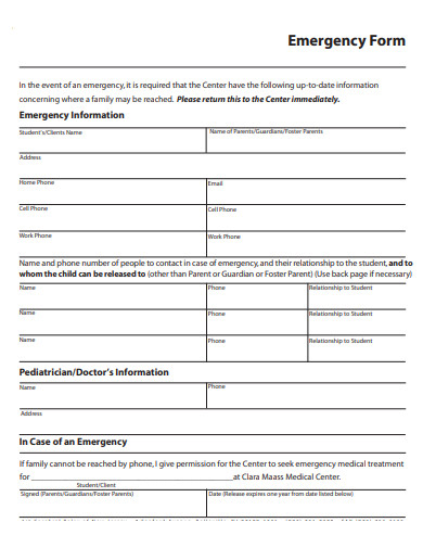 basic emergency form template