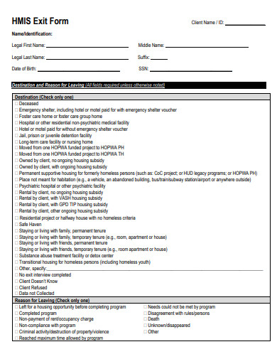 basic exit form template