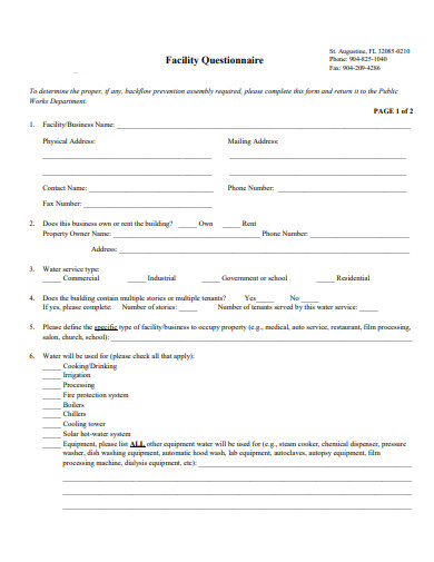basic facility questionnaire template