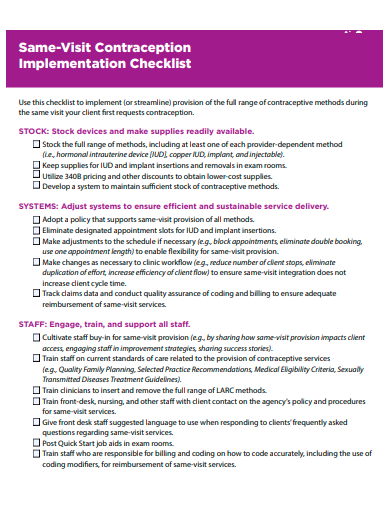 basic implementation checklist template