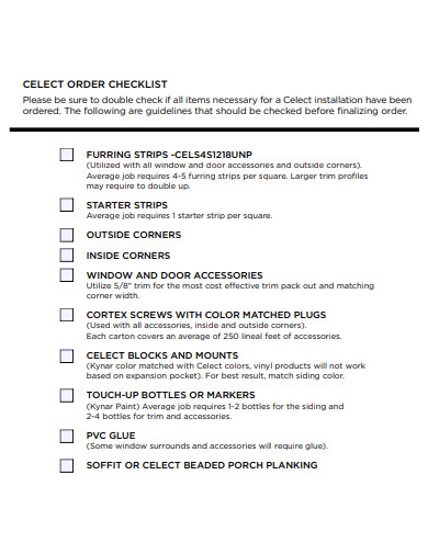 basic order checklist template