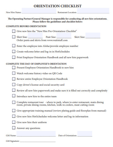 basic orientation checklist template