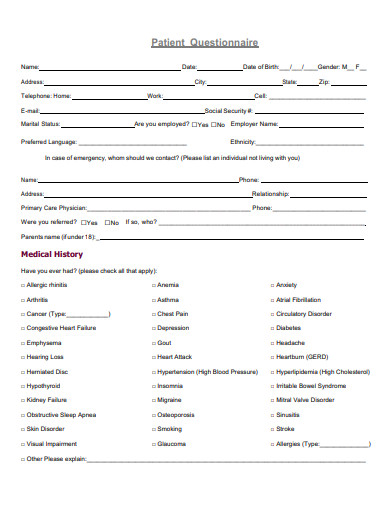 basic patient questionnaire template