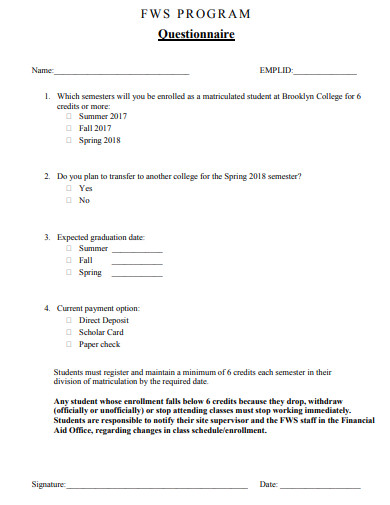 basic program questionnaire template