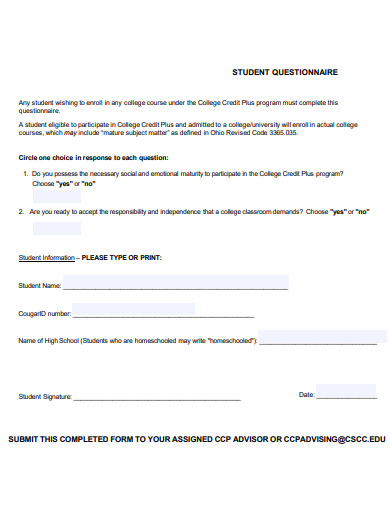basic student questionnaire template