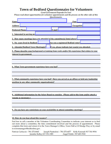 basic volunteer questionnaire template